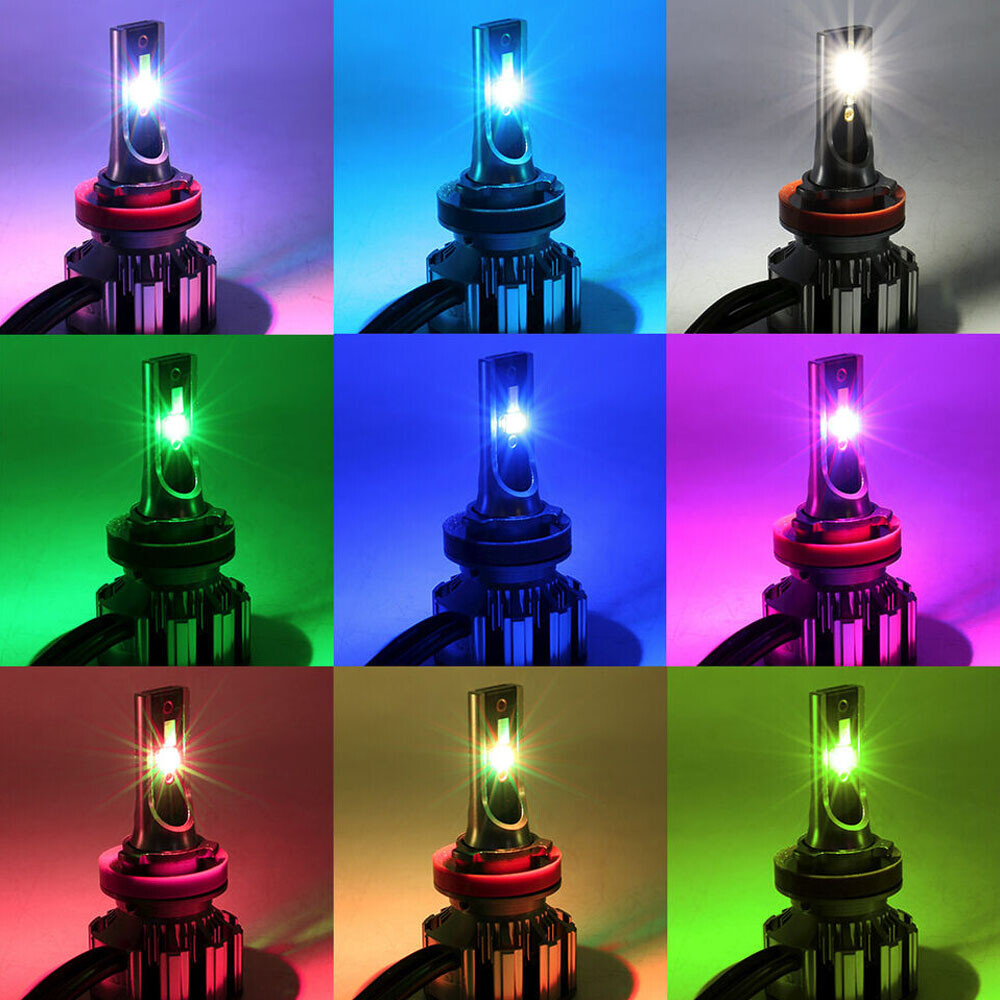 2Pcs HB3 9005 9006 RGB LED APP Phone Control Headlight High Beam Bulbs