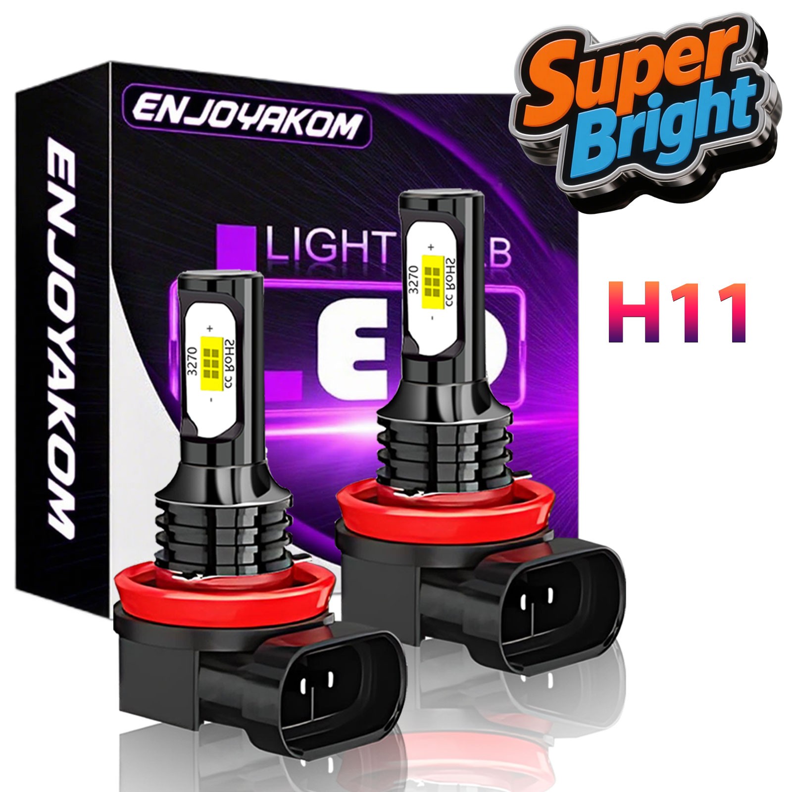 H11 H9 LED Headlight Bulbs 6000K Super Bright White High/Low Beam Kit 10000lm