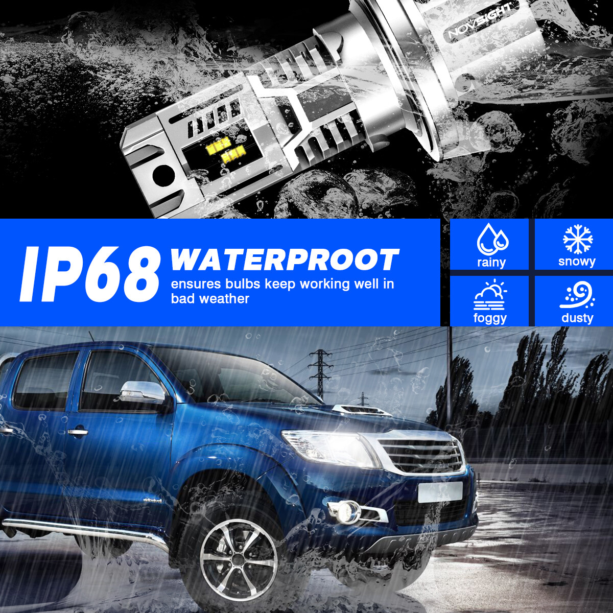 NOVSIGHT H13 LED Headlight Bulbs 12000LM High Low Beam Lamp 6500K High Bright