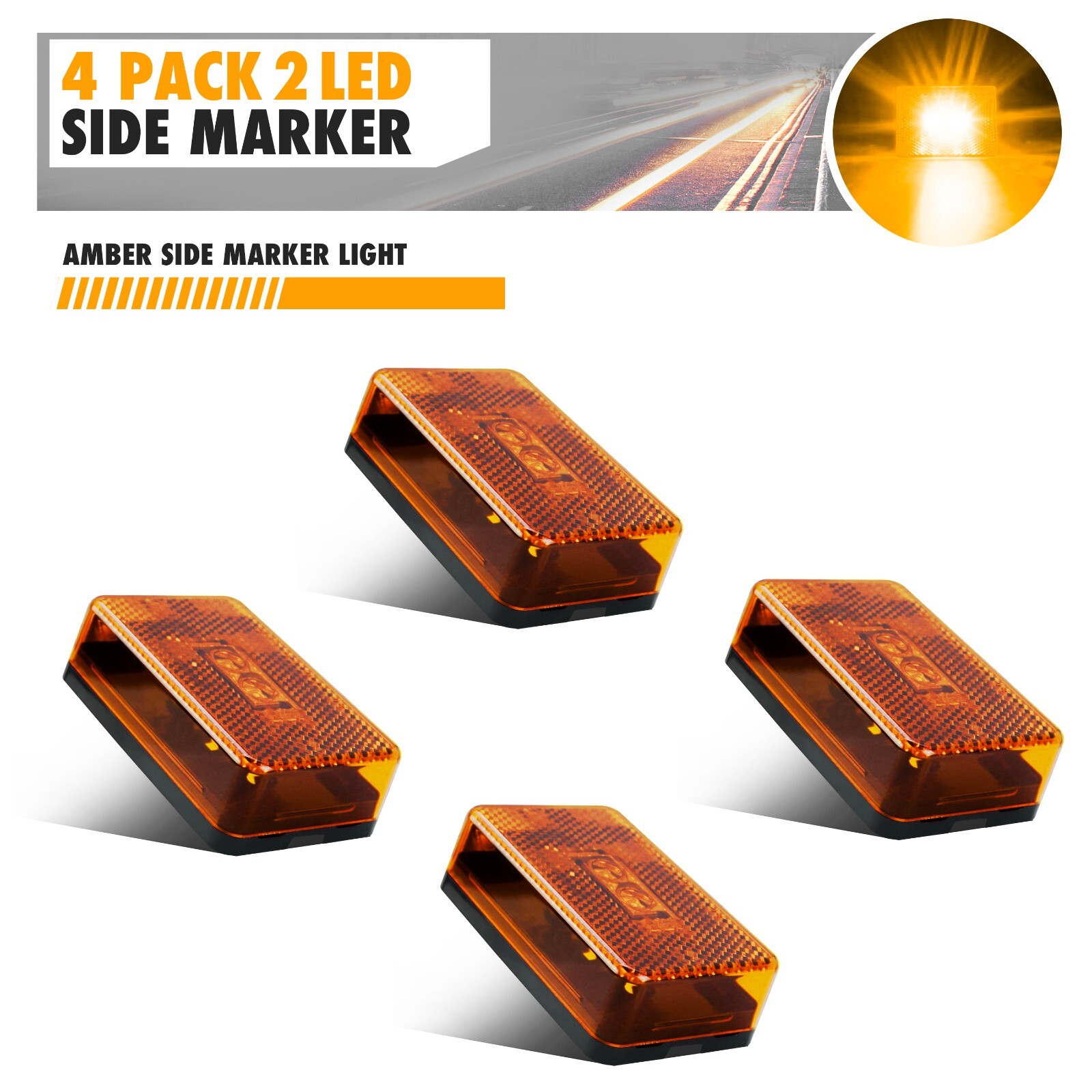 4 Pc Amber Trailer Side marker lights 3″ Thin line Trailer Truck 2 Led