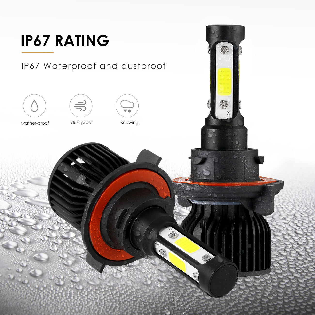 4-sides LED Bulbs H13 9008 Headlight High Low Beam Super White 6000K 360000LM