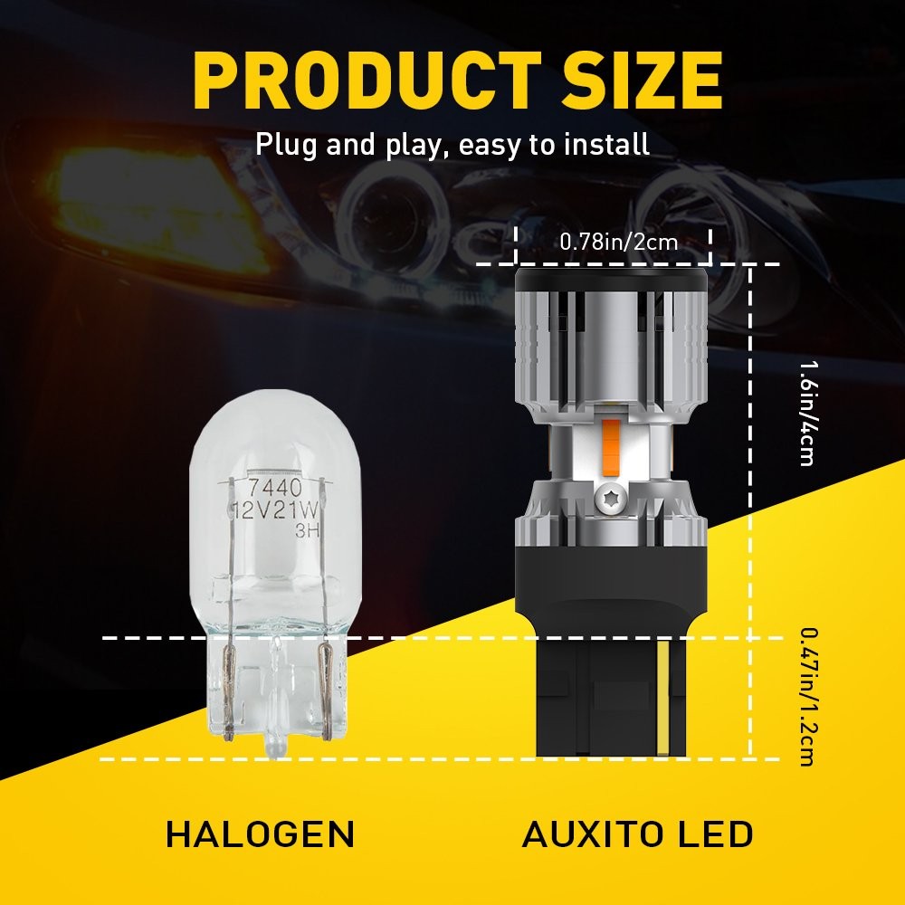 2-20X 7440 Amber LED Turn Signal Light Blinker Bulb Error Free Built-in Resistor