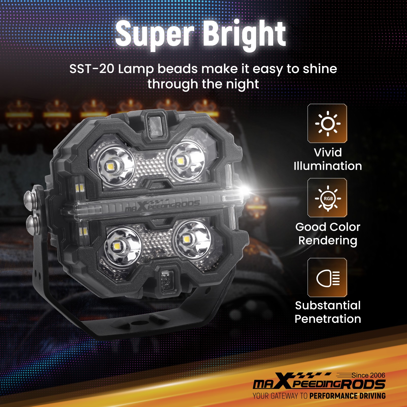 160W LED Light Pods 3.5″ White Amber DRL Spot Flood Combo Off Road Driving Light
