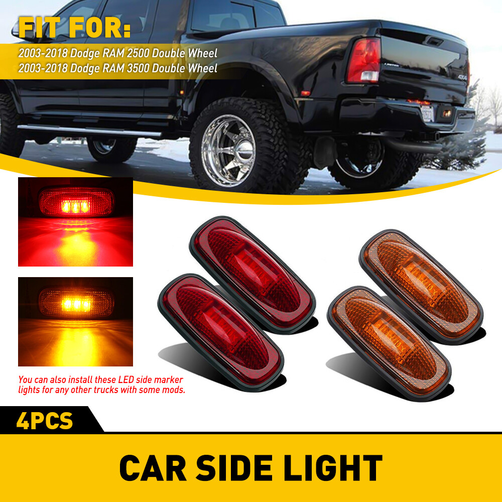 Fit 2010-2018 Ram 2500HD 3500HD Dually LED Rear Fender Side Marker Lights 4PC