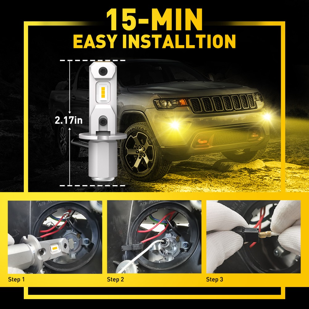 AUXITO H3 LED Fog Light Bulb Conversion Super Bright White/ Yellow Ultra Bright