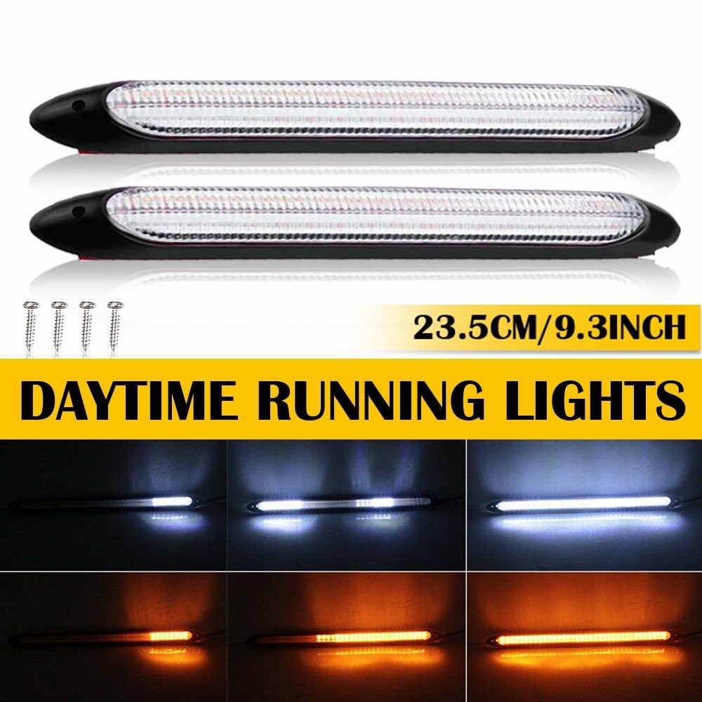 2x LED 9.3″ LED Switchback DRL Tube Light Strip Sequential Amber Flow Turn Signa