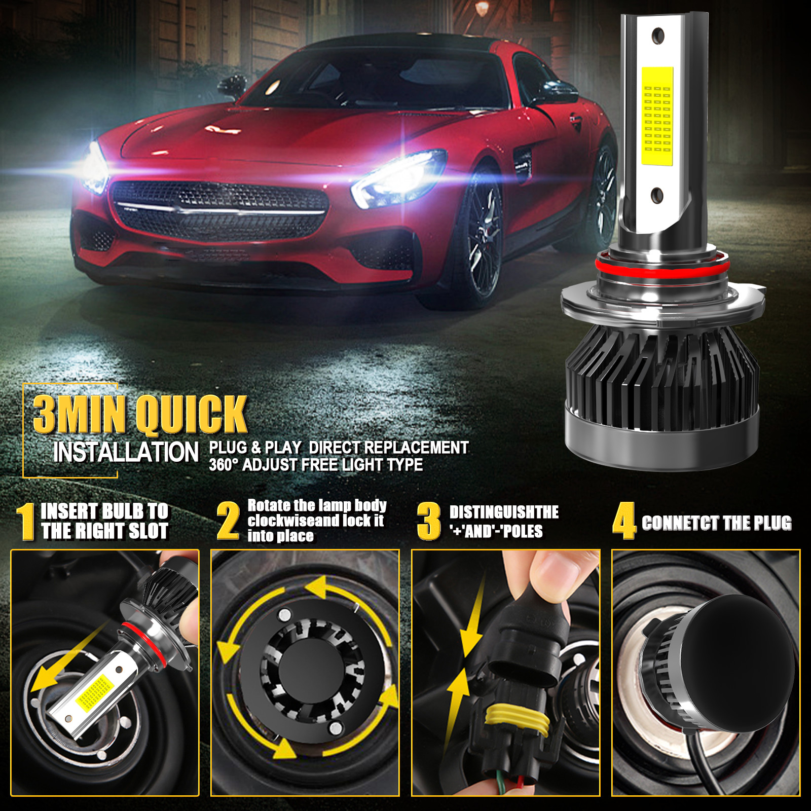 For Toyota Highlander 2014-2019 Combo LED Headlight High Low+ Fog Light 6x Bulbs