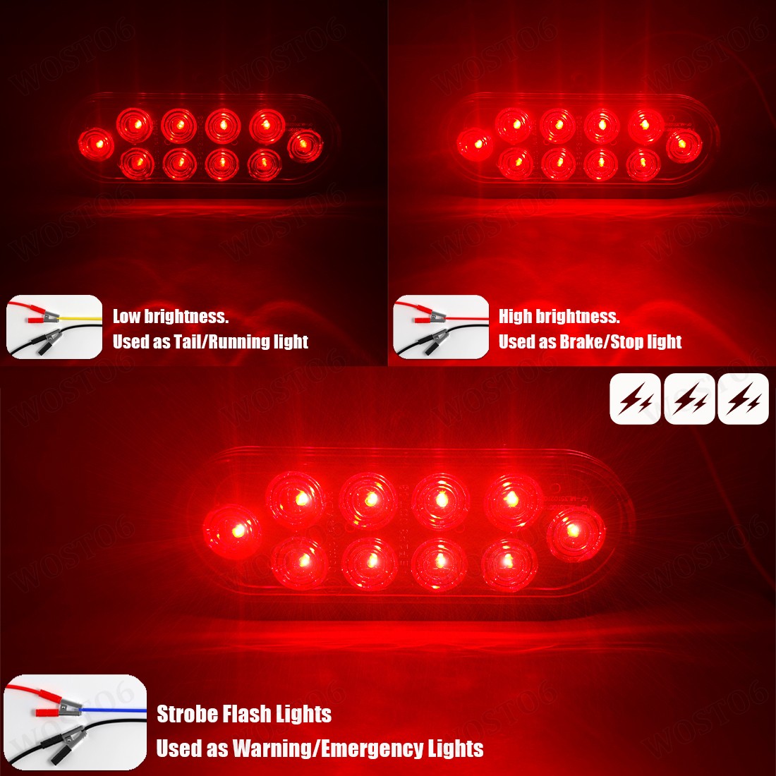 2X Oval Flush Mount Red (Flash) LED Truck Trailer Stop Tail Brake Lights 6 Inch