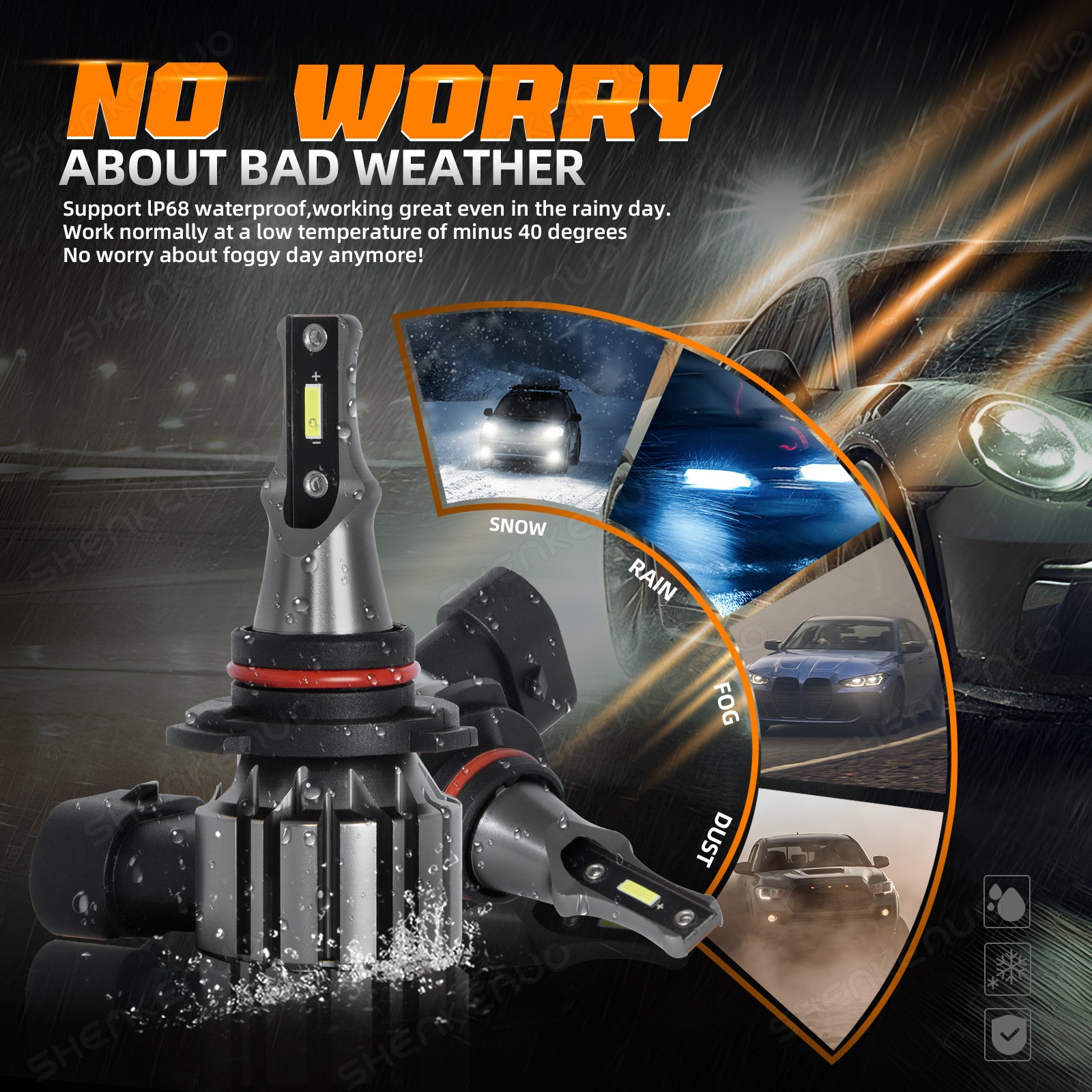 Combo 9005 H7 LED Headlight High/Low Beam Fog Light Bulbs 6000K Super White