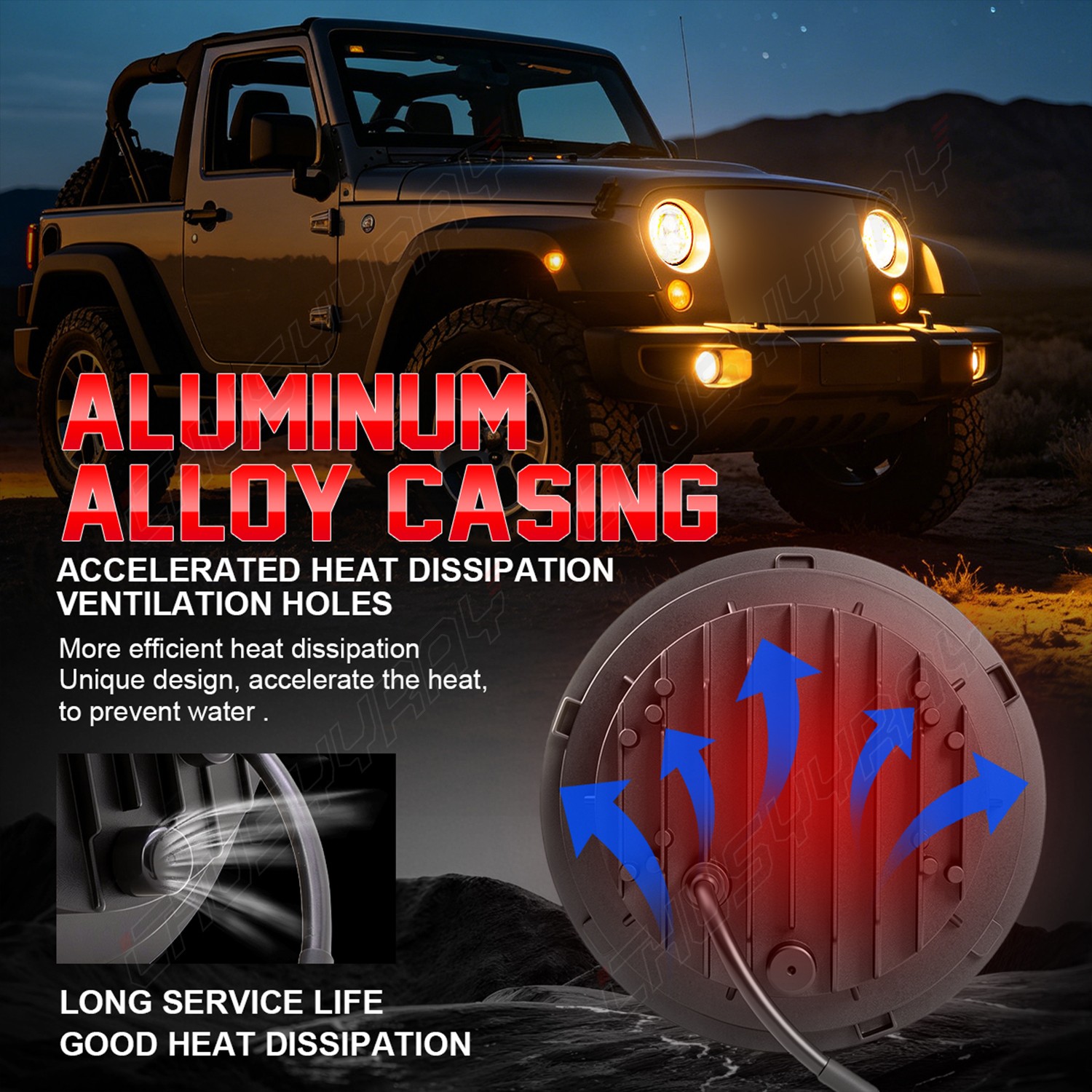 PAIR 7″ Inch round led headlights For Jeep Wrangler JK CJ LJ TJ Haloangel Eyes