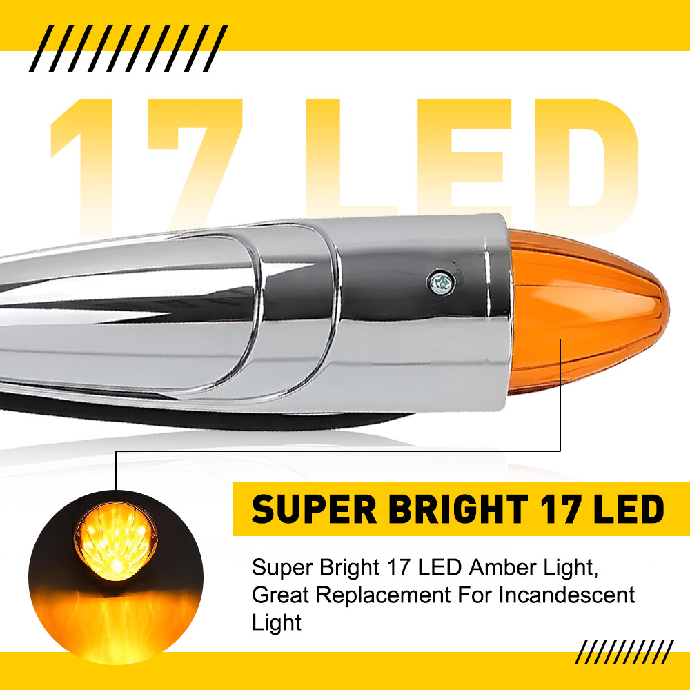 5x 17 LED Amber Torpedo Cab Marker Roof Running Top Light For Kenworth Peterbilt