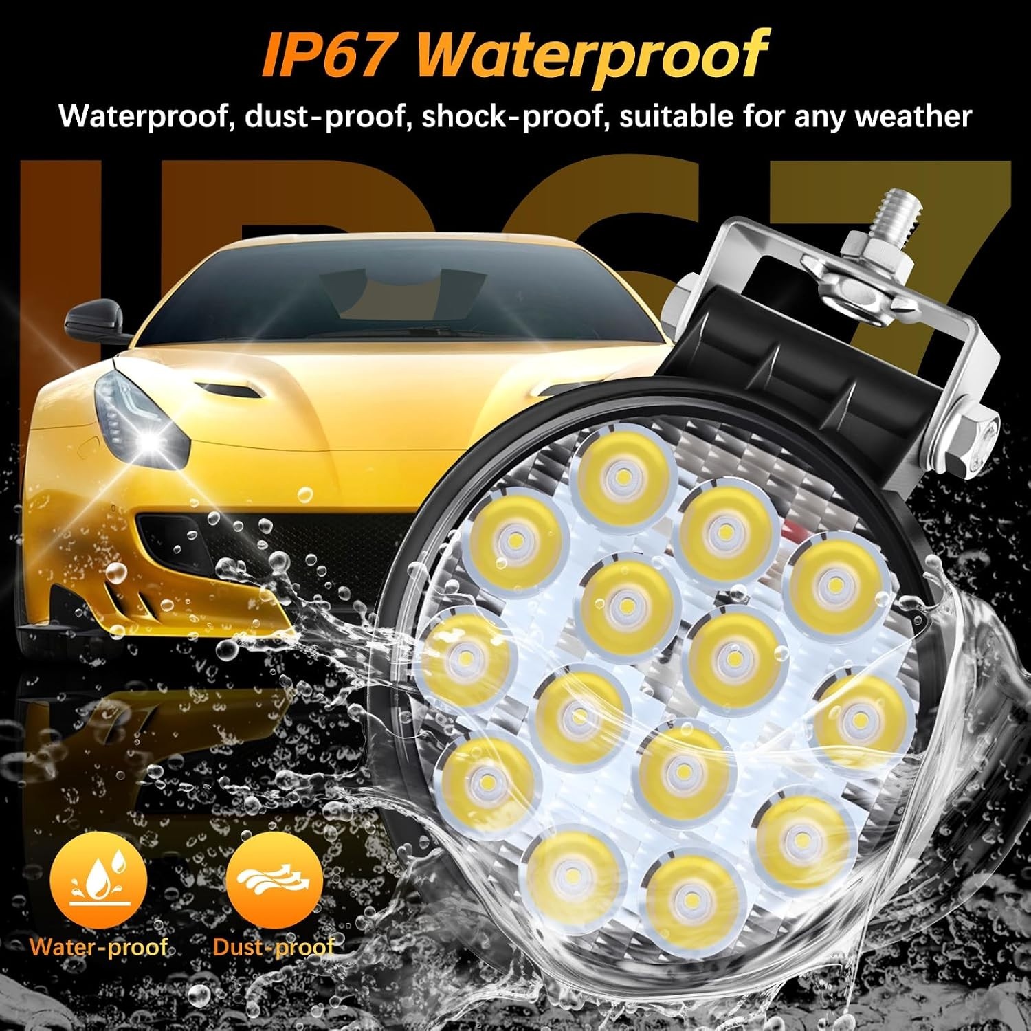 2 Pack 4.5″ Round LED Light Bar – 140W 14000LM Waterproof Offroad Flood Lights