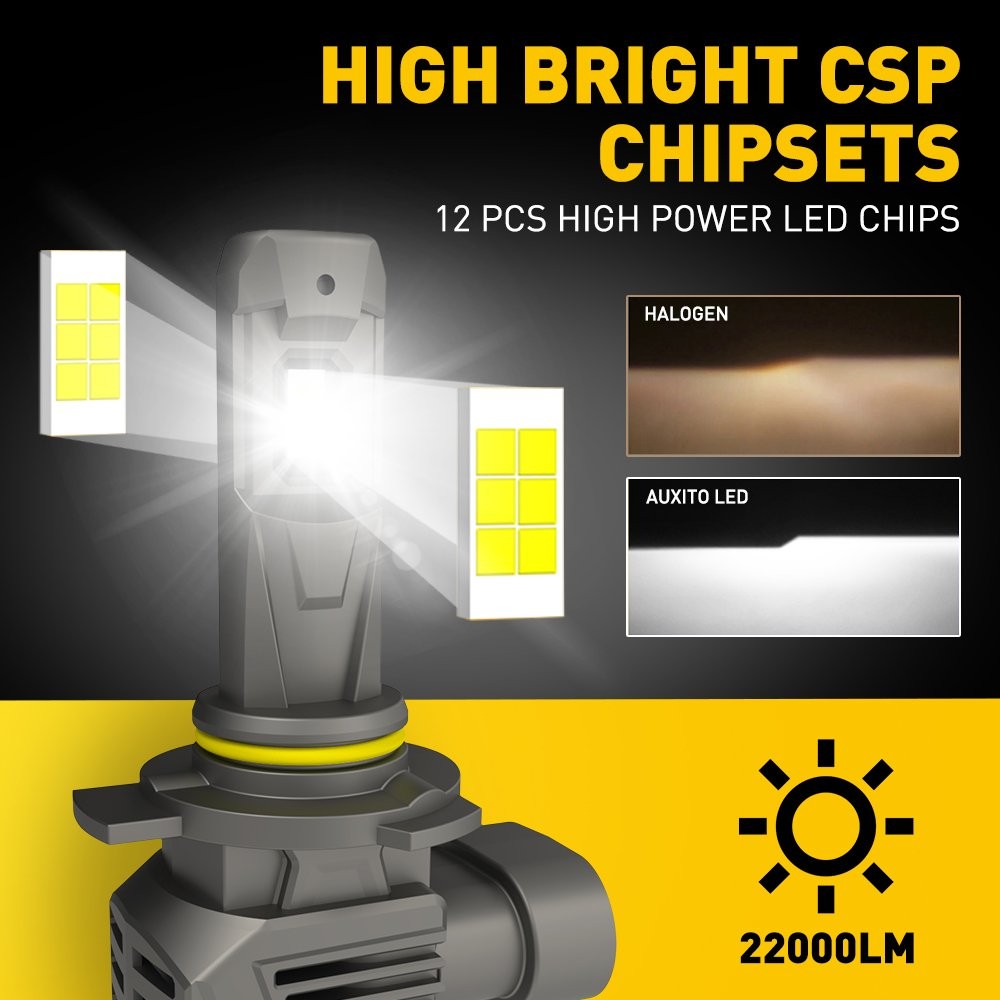 AUXITO 9012 LED Headlight Kit High Low Beam Bulbs Bright White Wireless CANbus Y