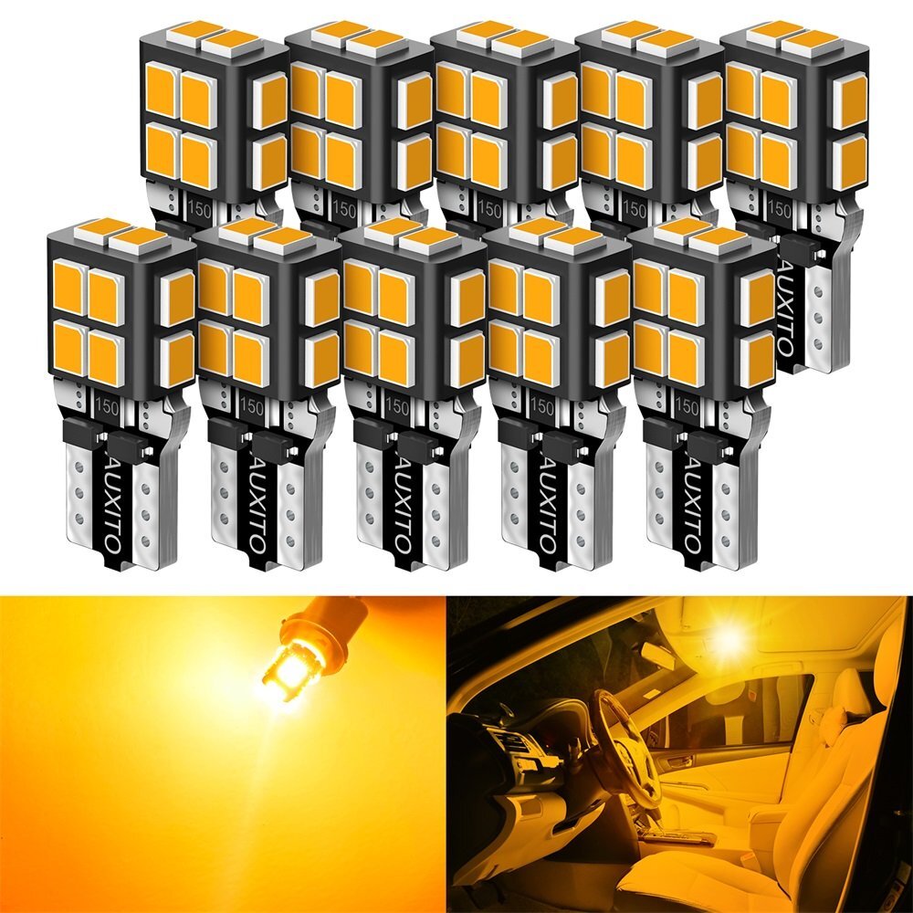 10/20x AUXITO T10 168 194 Amber 3000K LED License Plate Side Marker Light Bulb