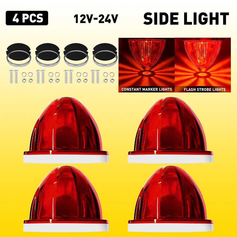 4X Red LED Watermelon Light Side Marker Truck Trailer Turn Signal Light 12-24V H