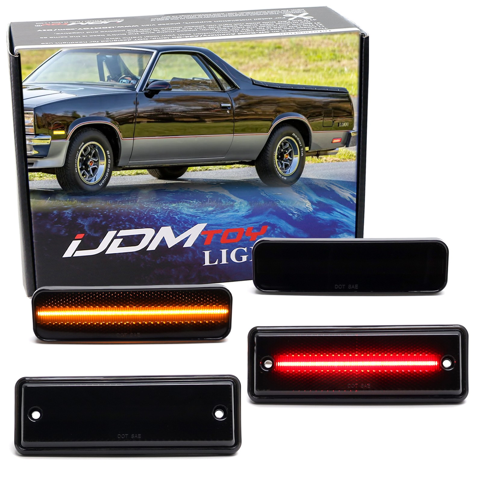 4pc Set Smoke Lens Amber/Red Full LED Side Marker Lights For El Camino/Caballero