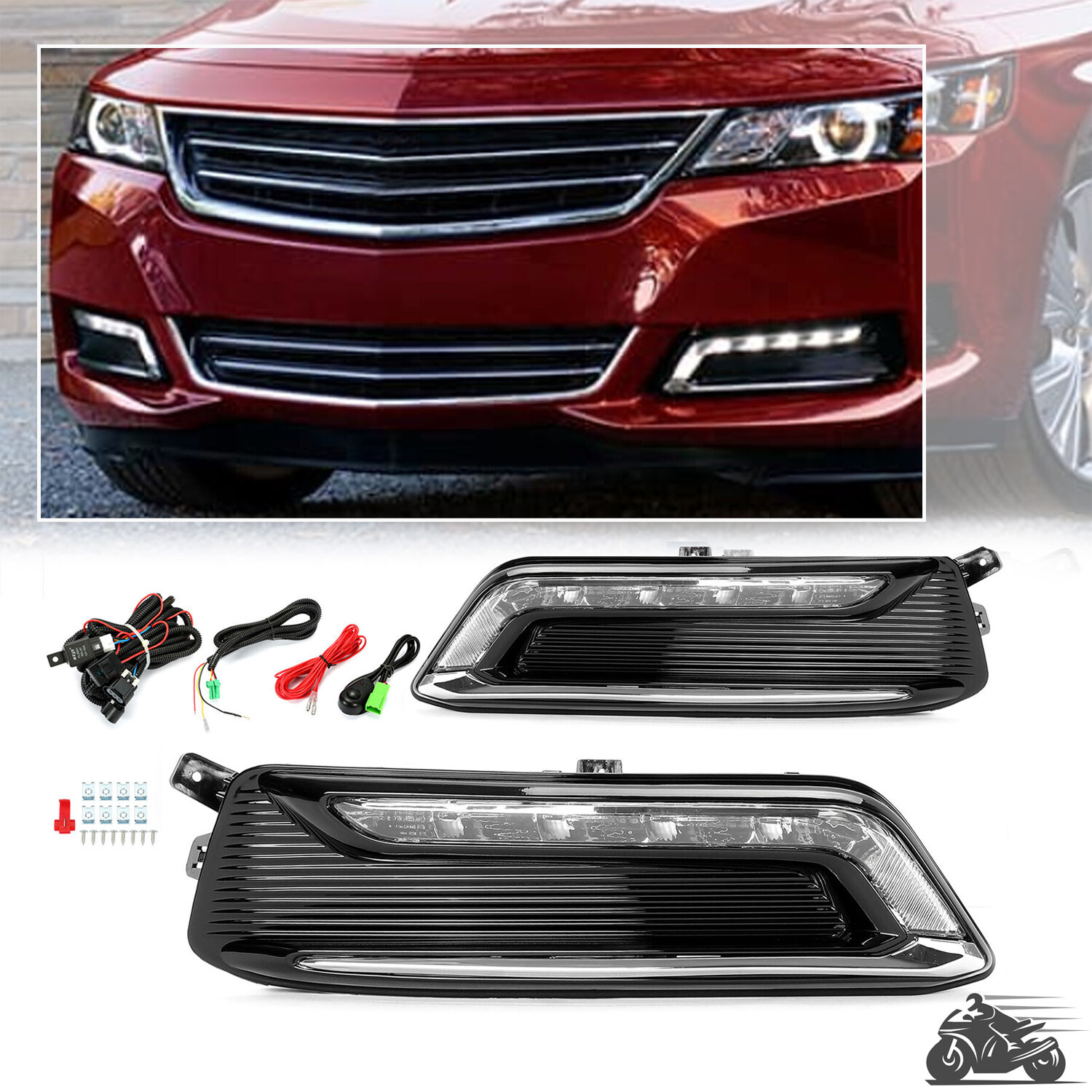 Fits 2014-2020 Chevrolet Impala LED DRL Fog Lights Wiring Kit Switch Set
