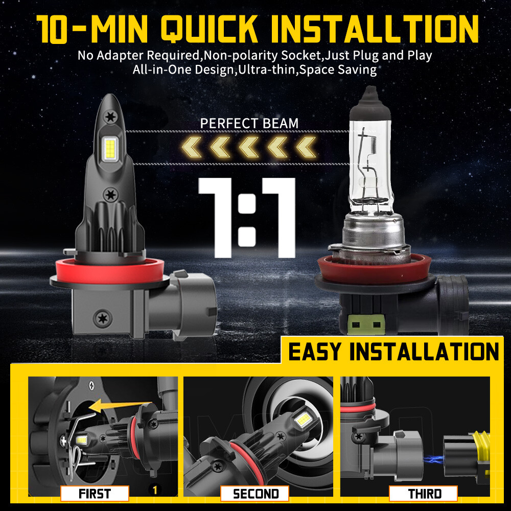 H11 9005 Combo LED Headlight Bulbs High Low Beam Lamp Conversion Kits 6500K