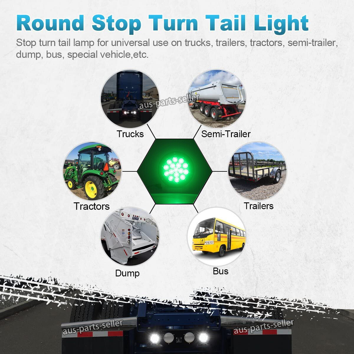 4pcs 16 LED 4″ Round Green Trailer Truck Brake Stop Turn Signal Tail Light IP67
