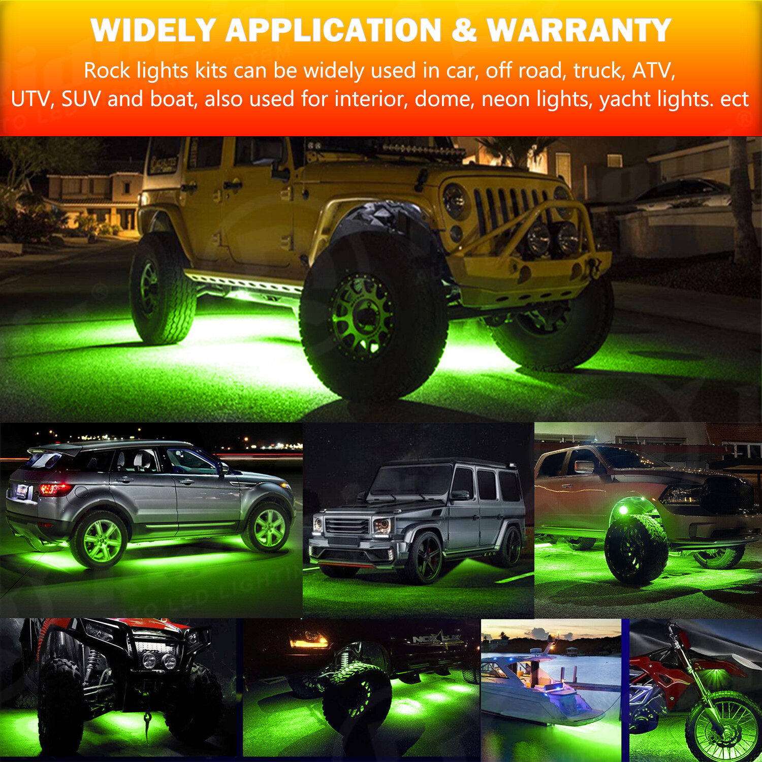 4X Green LED Rock Lights Underbody Glow Pods for Harley Honda Yamaha Motorcycle