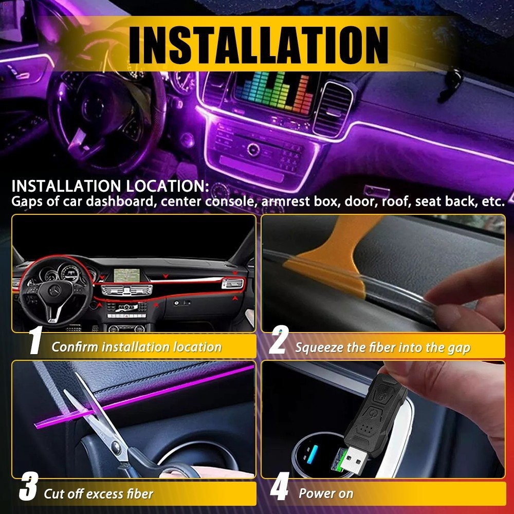 APP Control LED Light Atmosphere Ambient Light Car Inside Accessories 5M 1-10Set