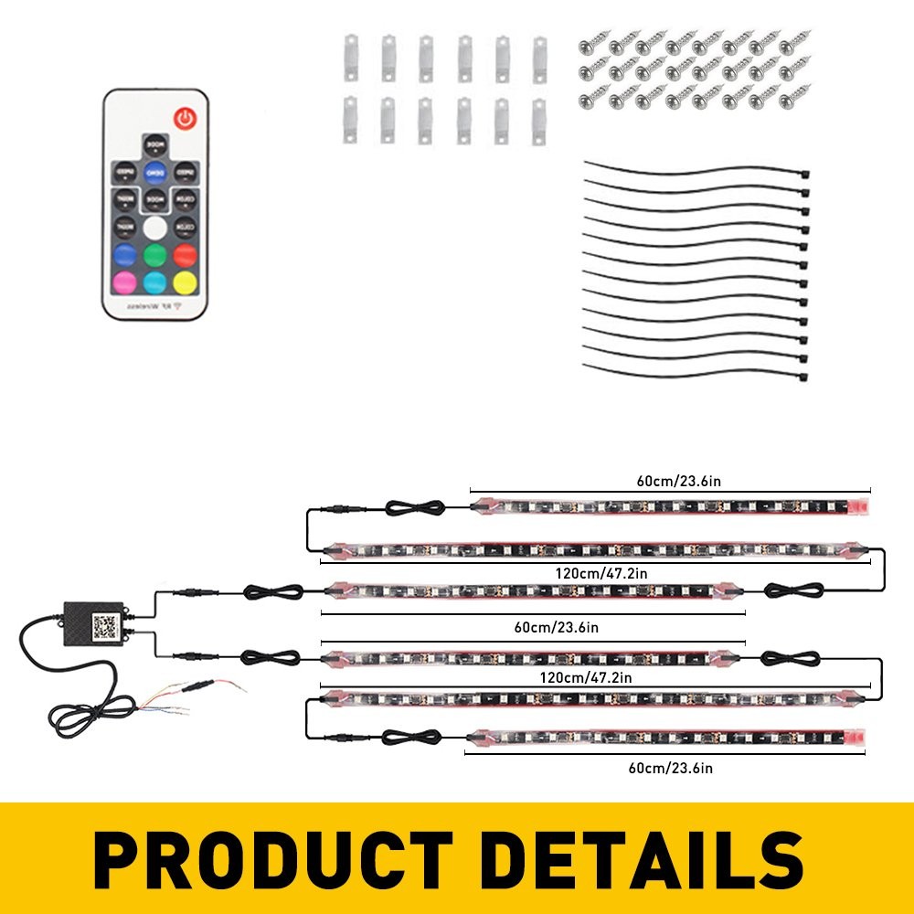 1-10X 6-in-1 RGB Under Strip Light Strip LED Neon Tube UndergLo Underbody System