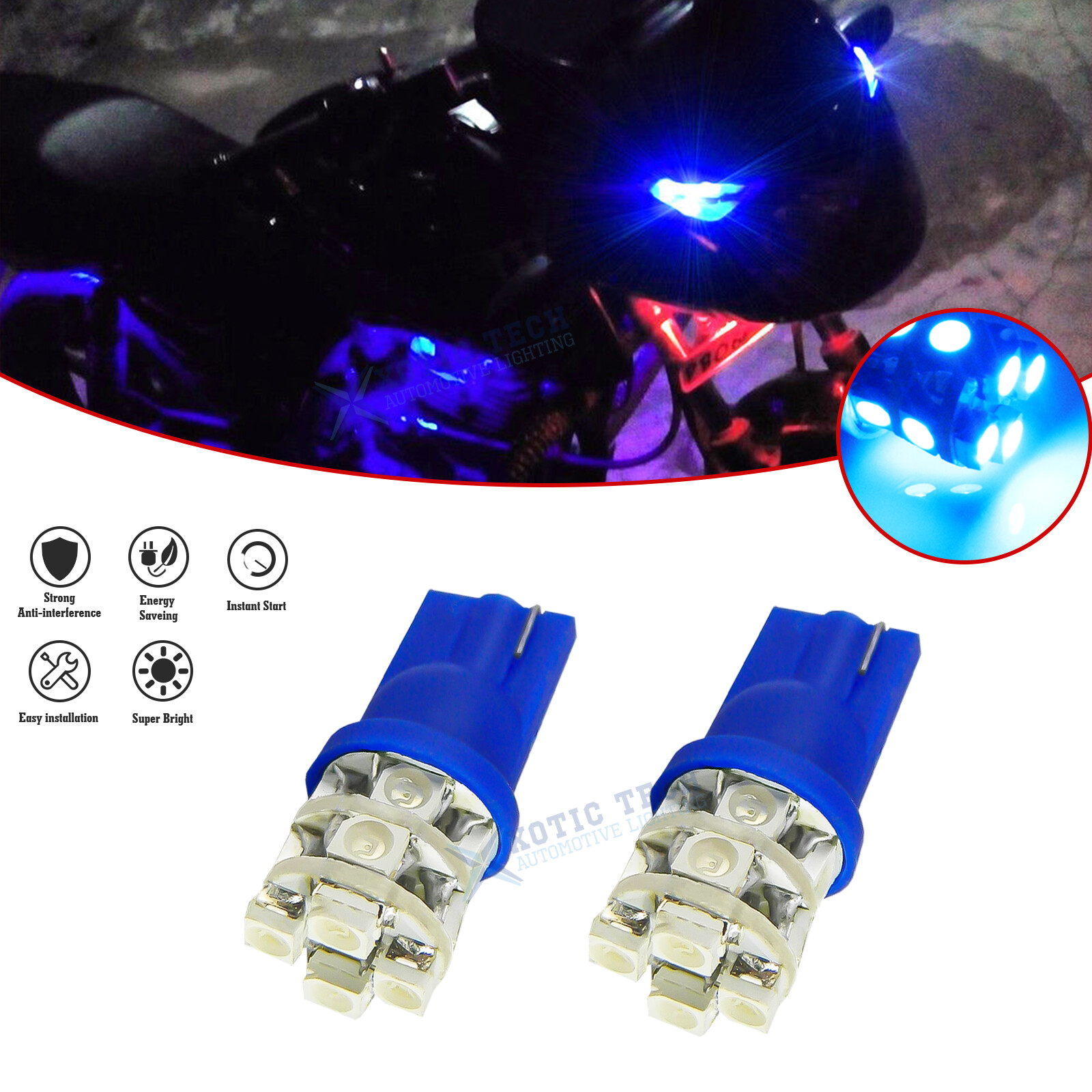 Ultra Blue 12-SMD T10 2825 168 194 Wedge LED Parking Lights Bulbs For Motorcycle