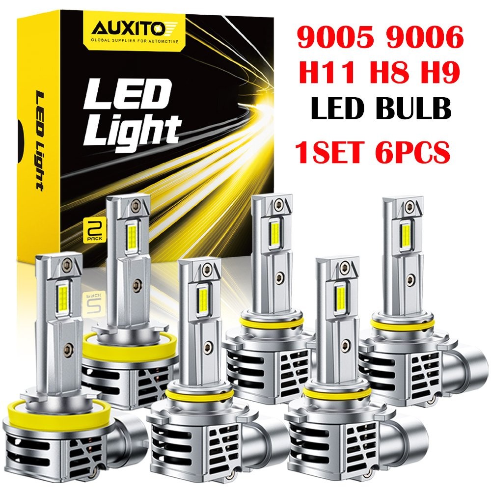 6-60X AUXITO Combo White 6500K LED Headlight Kit 9005 9006 H11 Bulb High Low M6S