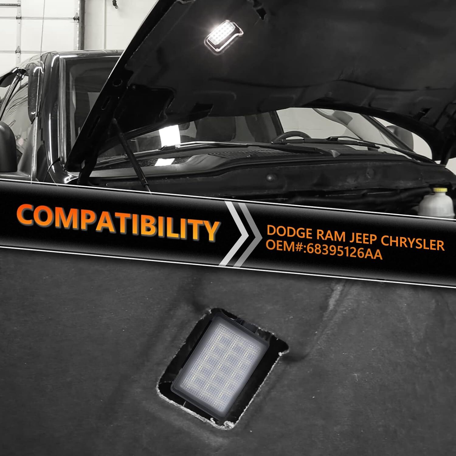 LED Underhood Hood Courtesy Light For Dodge RAM Charger Jeep Wrangler Chrysler