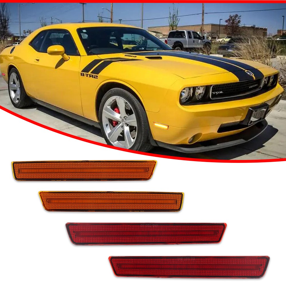 Amber & Red Lens LED Side Marker Lights Fits 15-23 Dodge Challenger Front + Rear