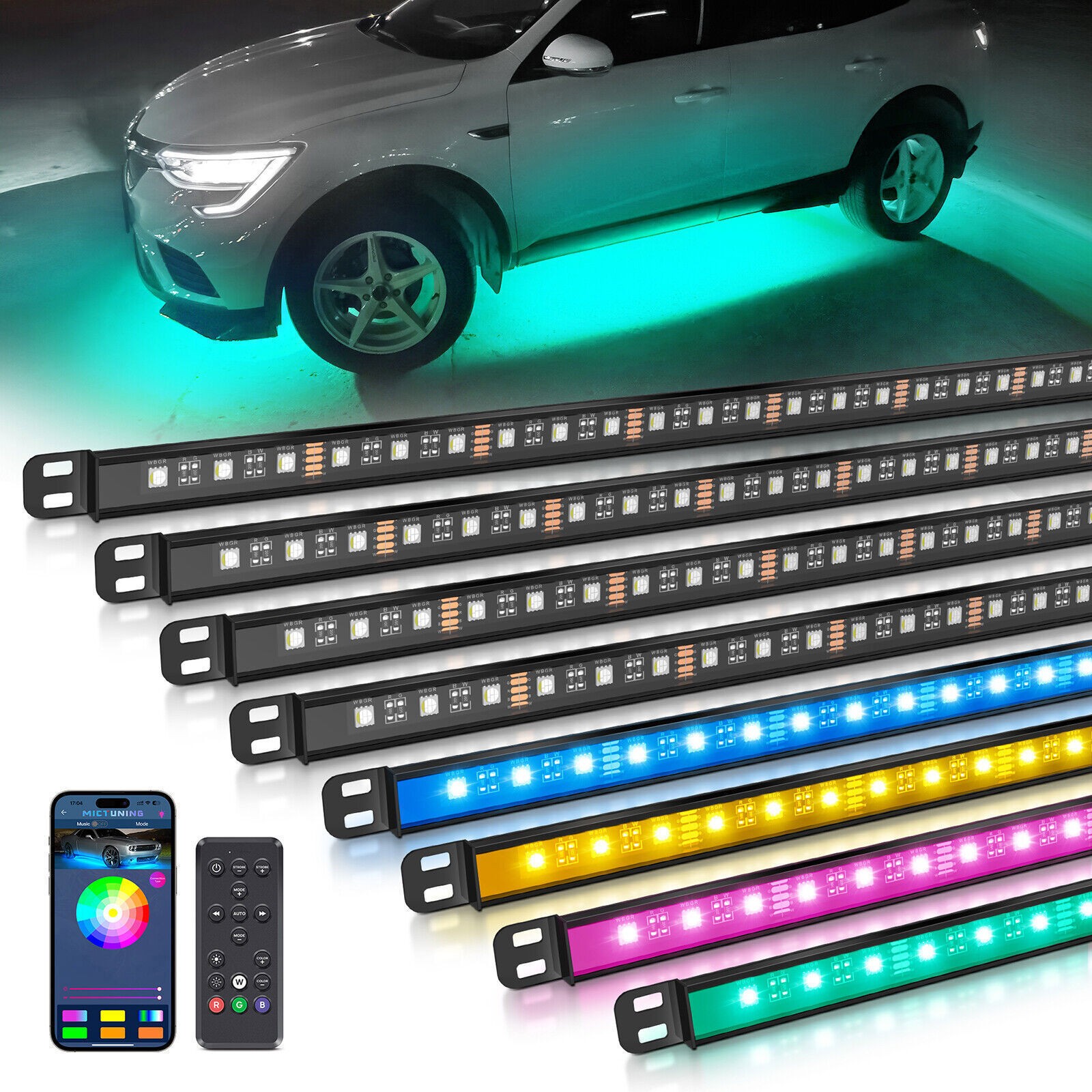 8pcs RGBW LED Underglow Lights Bar for SUV, LED Underbody Glow Neon Light Strips