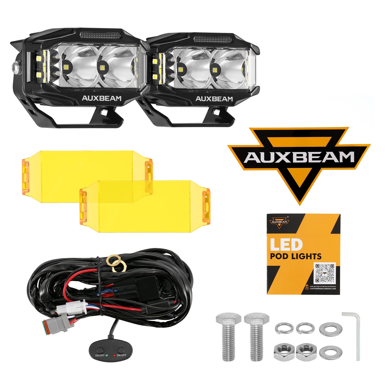 2x AUXBEAM 4×2.5″ LED Pods Driving Lights w/ Side Shooter Amber Light for Jeep