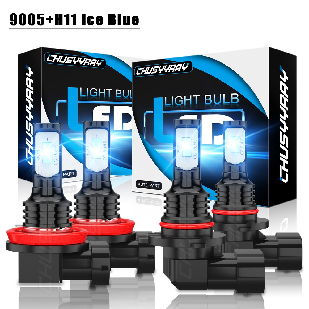 Combo 8000K Ice Blue 9005+H11 LED Headlight Bulbs High&Low Beam Kit 100W 10000LM