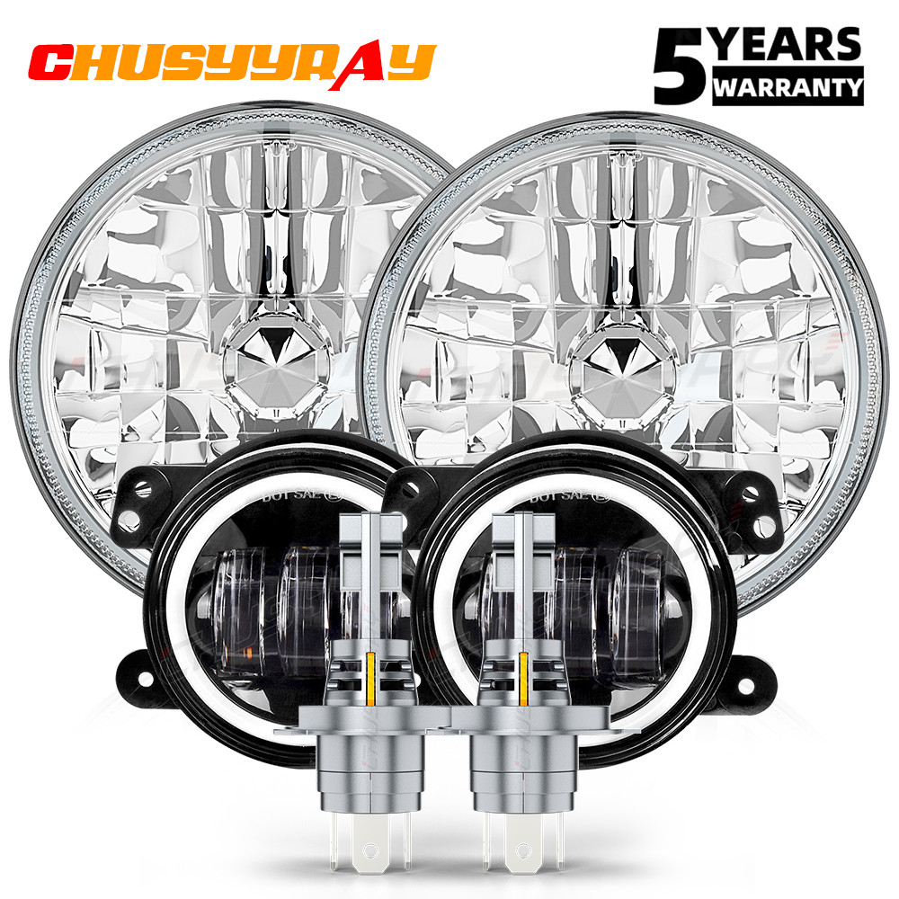 fit Kenworth T2000 Halo 7inch Round LED Headlights & 4inch LED Fog Light Combo