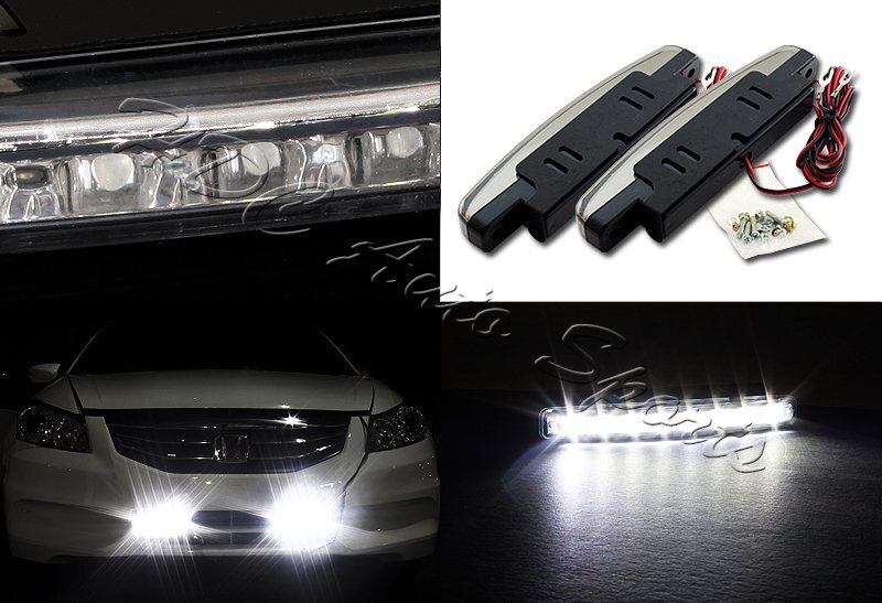 High Power Bright White 8 LED Chrome Housing Daytime Running Lights Fog Lamps