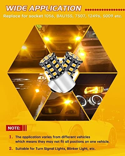 LED Turn Signal Bulbs 7507 BAU15S PY21W Amber Yellow 600lm 12-24V Pack of 4