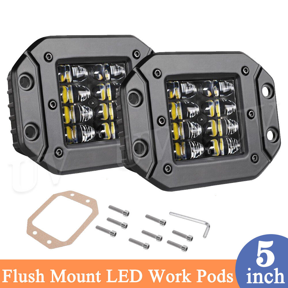 2x 5″ 300W Flush Mount LED Lights Pods Backup Reverse Rear Bumper Off Road 4WD