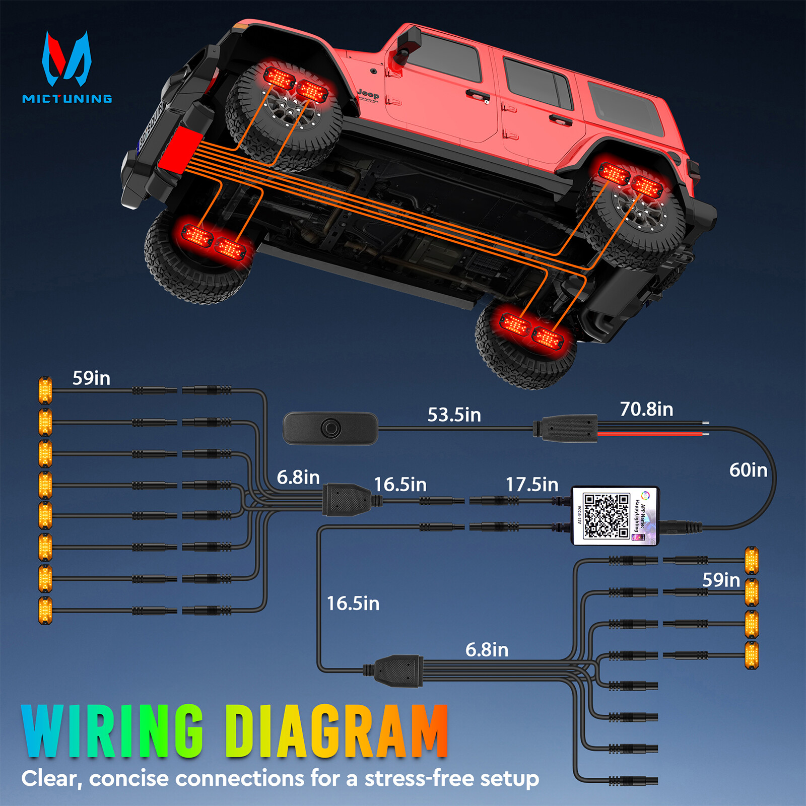 8 Pods Five Side RGBW LED Rock Lights, Underglow Wheel Well Lights Kit for Truck