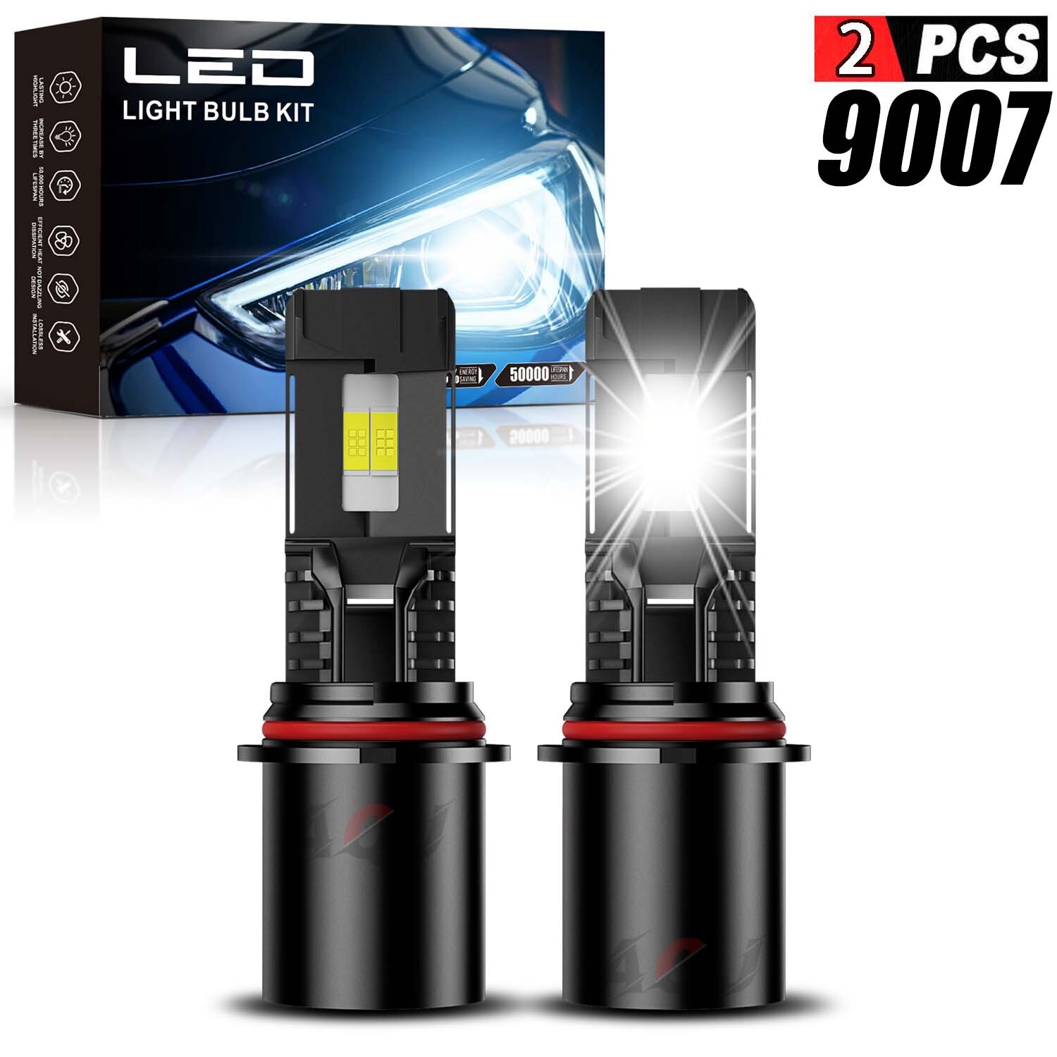 AQJ 9007 HB5 LED Headlight Bulbs High Low Beam 60000LM White Super Bright 2X