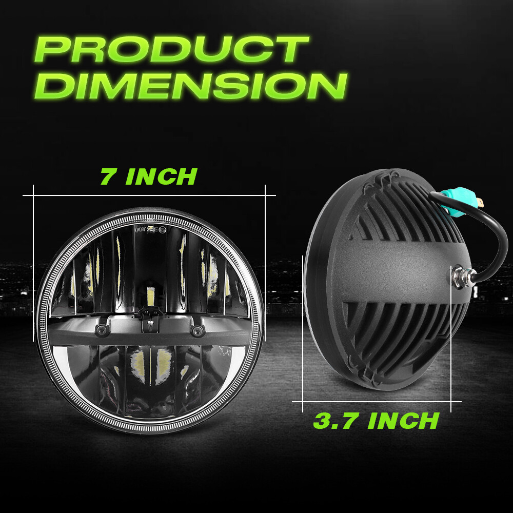 Pair DOT 7″ Inch Round LED Headlights Hi-Lo Beam For Jeep Wrangler JK TJ CJ LJ