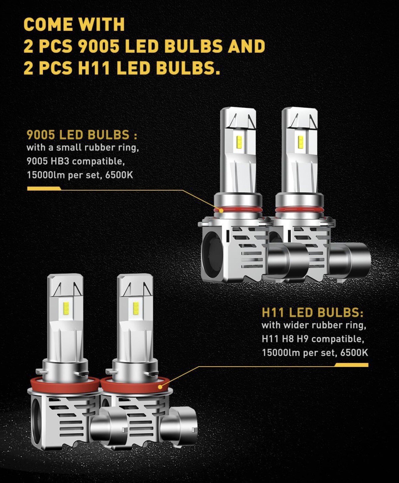 AUXITO 9005 H11 LED Bulbs Combo, 30000LM 6500K Cool White Wireless HB3 H8 H9
