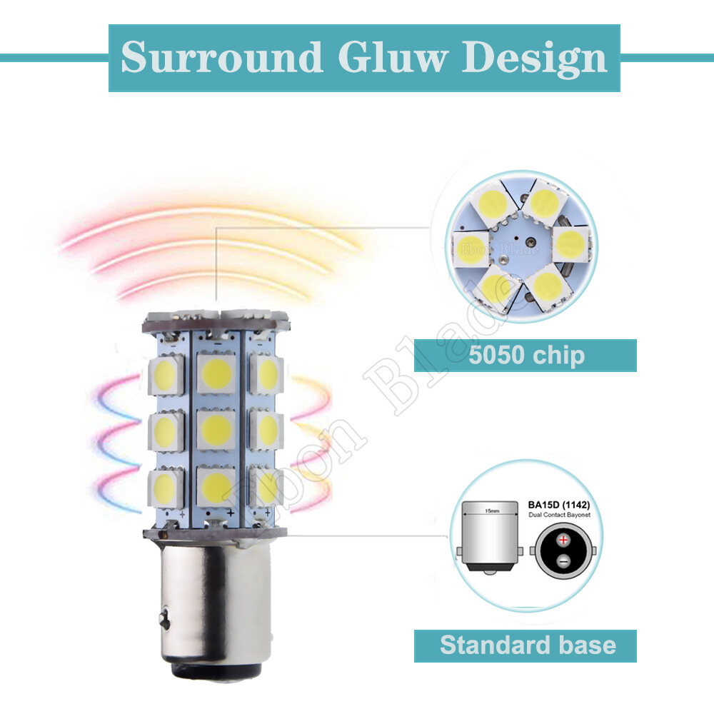 2x 12V BA15D LED LIGHT GLOBE WHITE 27 SMD 5050 Caravan Car Auto Indicator Signal