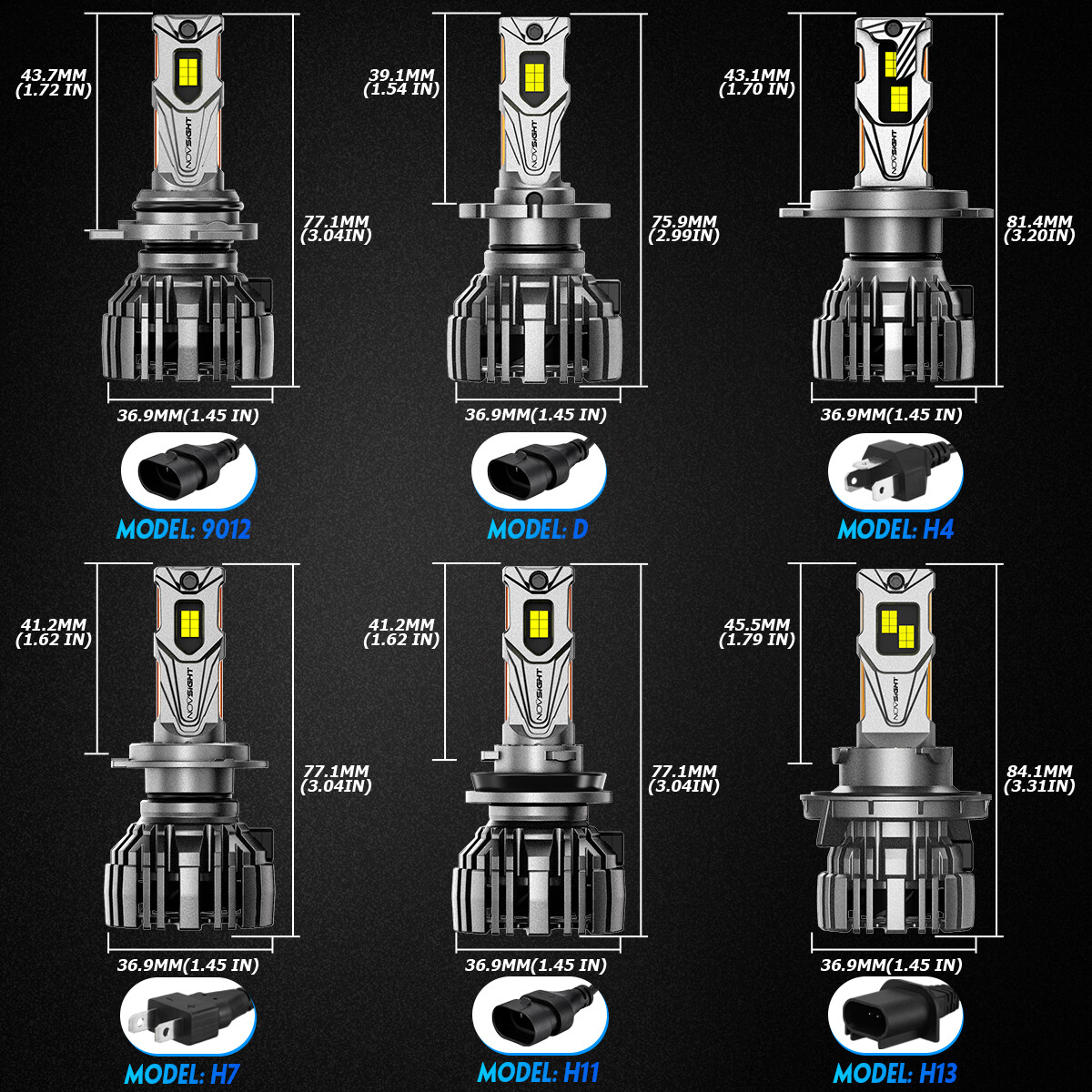 NOVSIGHT H4 H7 H11 9005 9006 LED Headlight Bulbs Hi/Low Beam 30000LM Bright Lamp