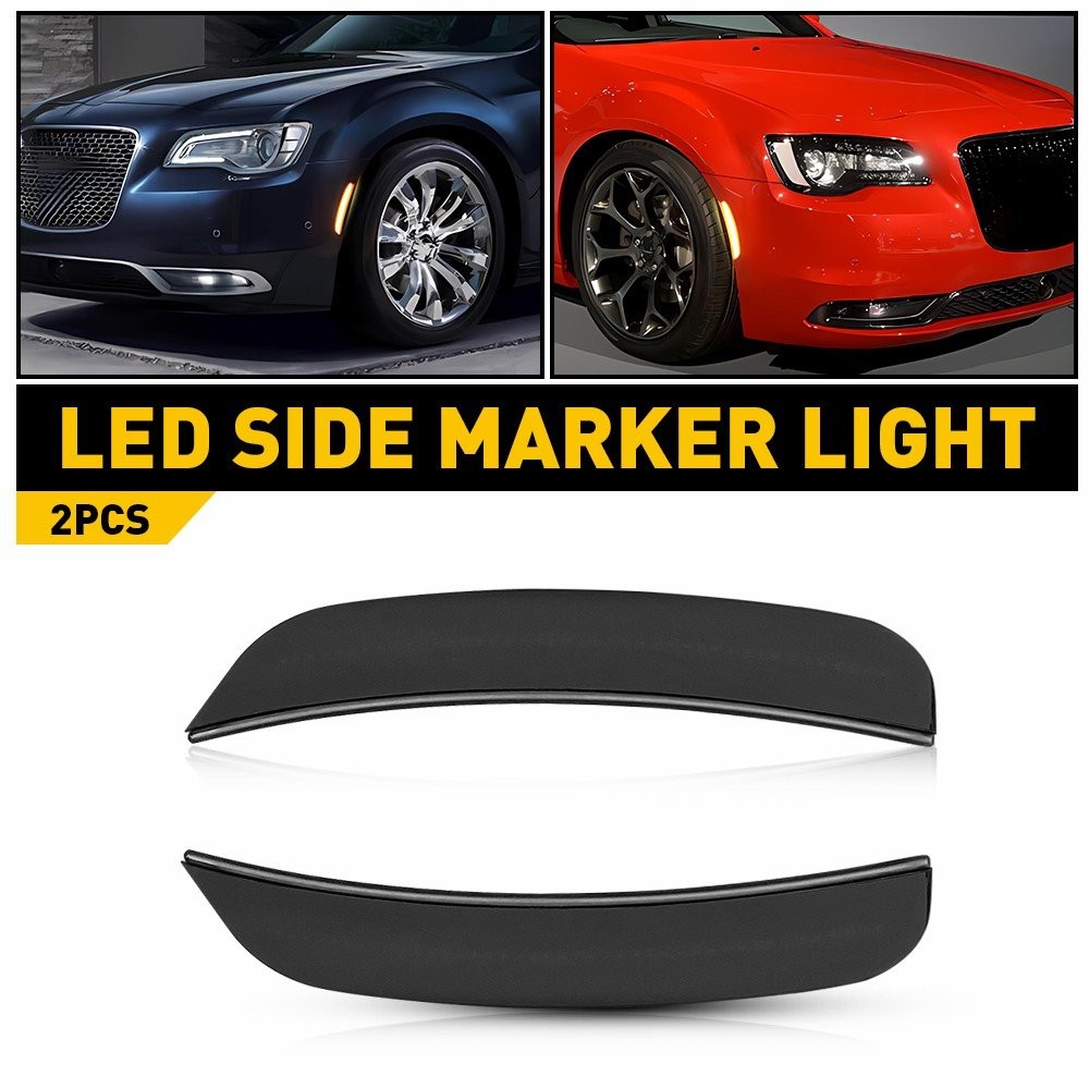2PCS Amber LED Smoked Front Bumper Side Marker Lights For Chrysler 2015-2023 300