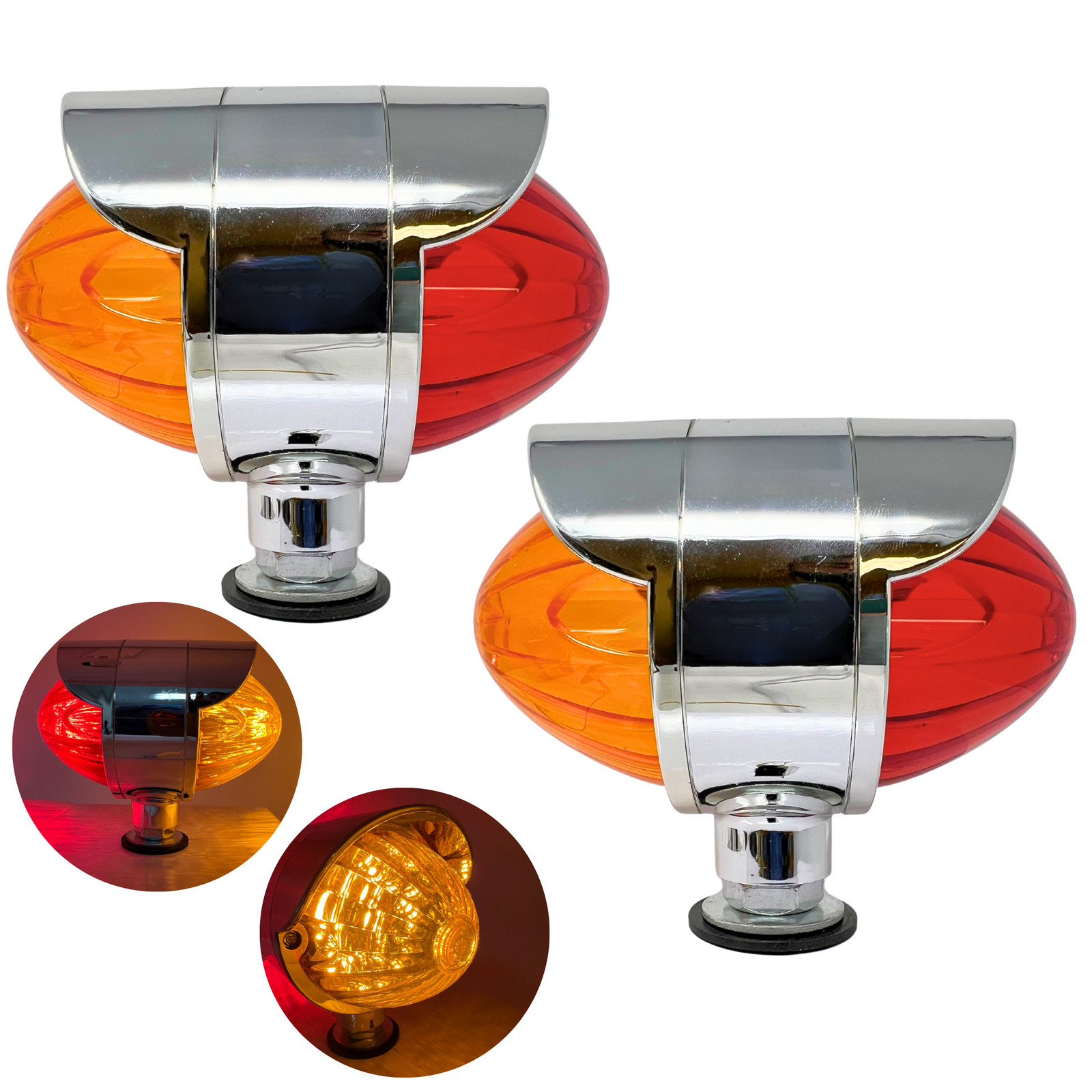 2Pcs Amber/Red 36 LED Double Face Watermelon Pedestal Lights Chrome Single Stud