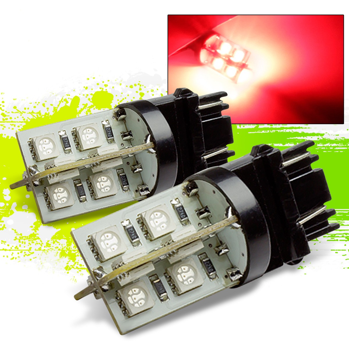 2 X 16 SMD 16SMD 3157 4157 RED 5050 12V TURN SIGNAL/BRAKE/STOP LED LIGHT BULB