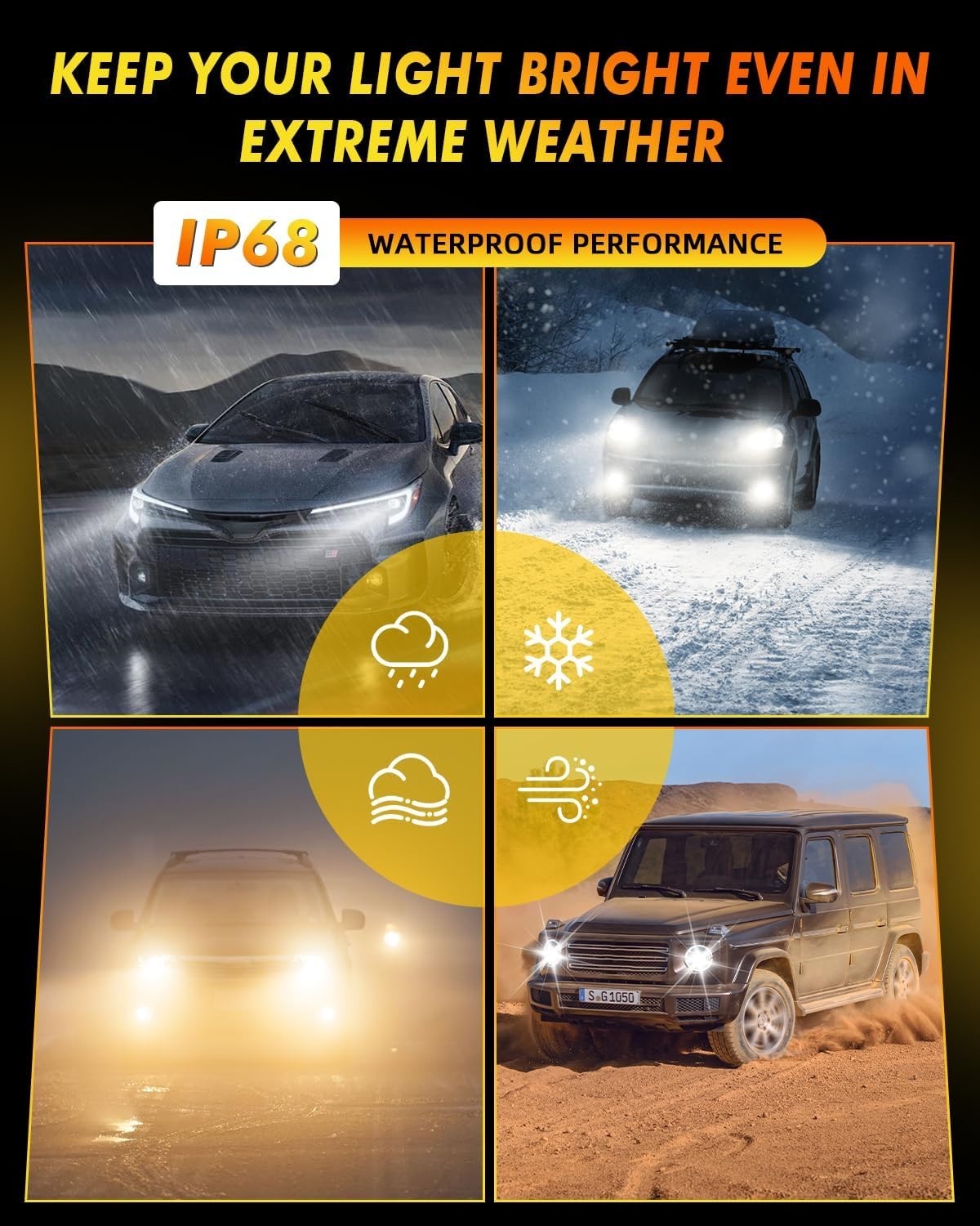 4PCS H11 9005 LED Headlight Bulbs 6500K White High Low Beam Fog Light Kit USA