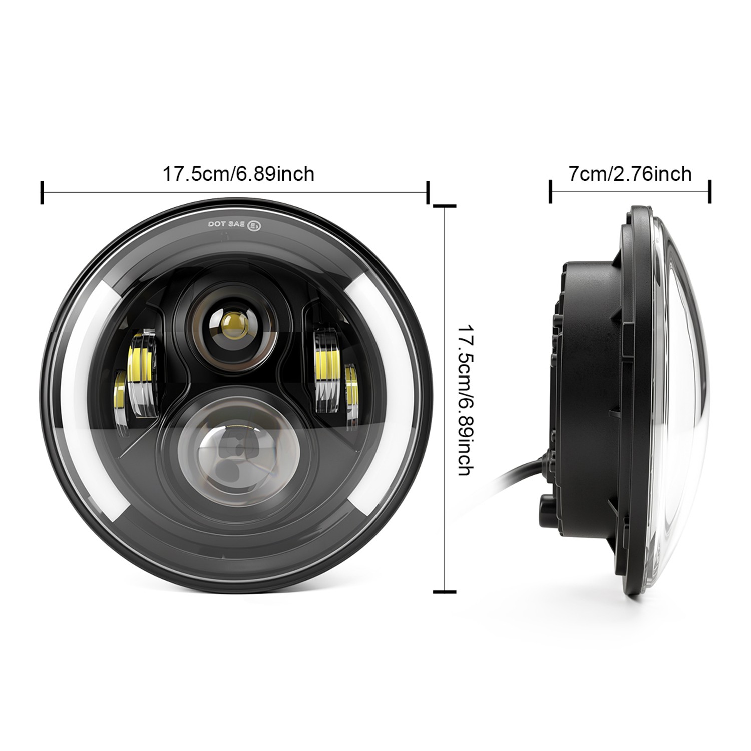 PAIR 7″ Inch round led headlights For Jeep Wrangler JK CJ LJ TJ Haloangel Eyes