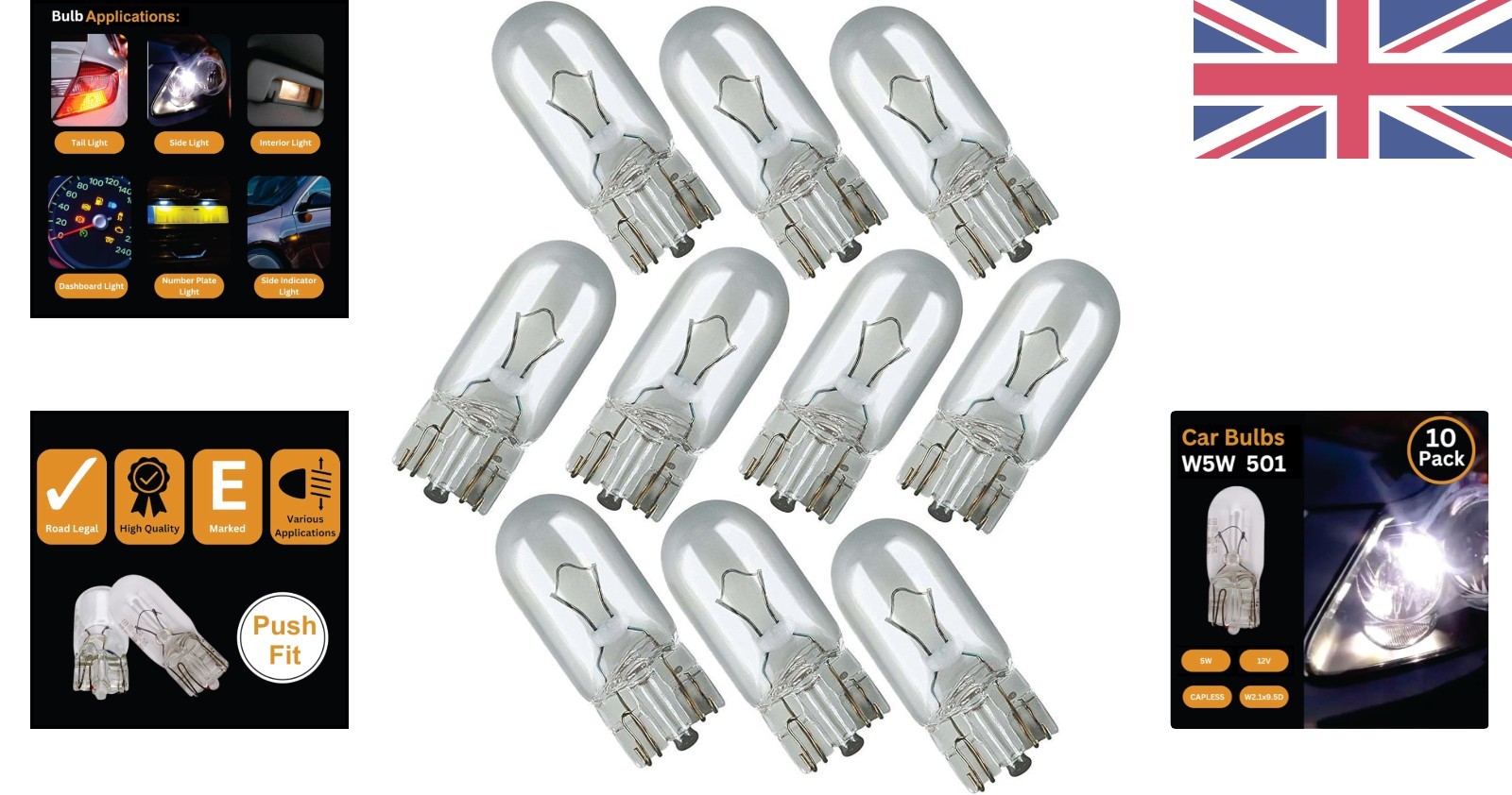 High-Performance 501 Capless Sidelight Bulbs – 10 Pack, 500 Lumen Brilliance