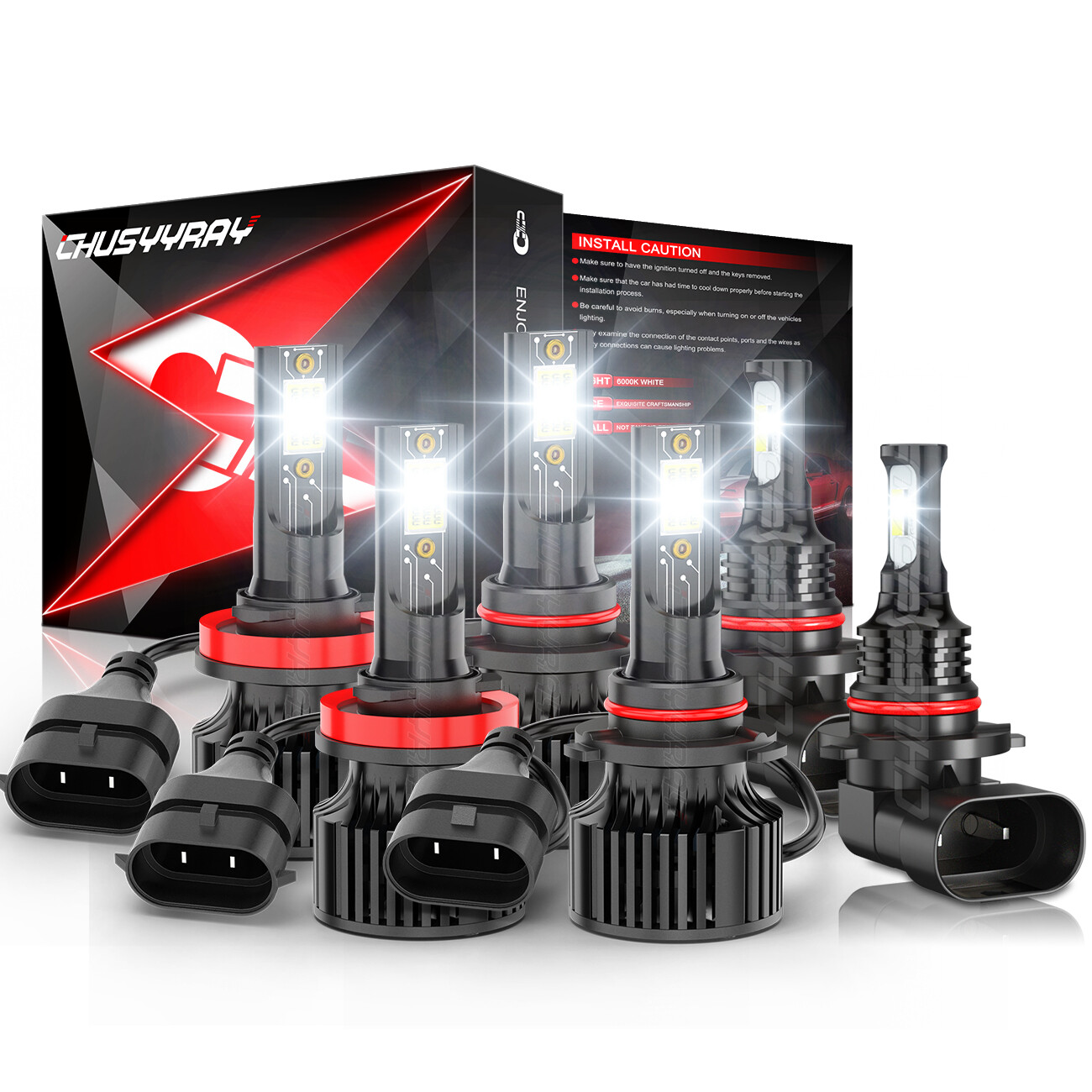6X 9005 H11 9145 LED Headlight Bulbs Kit Hi-Lo Beam + Fog Light Combo